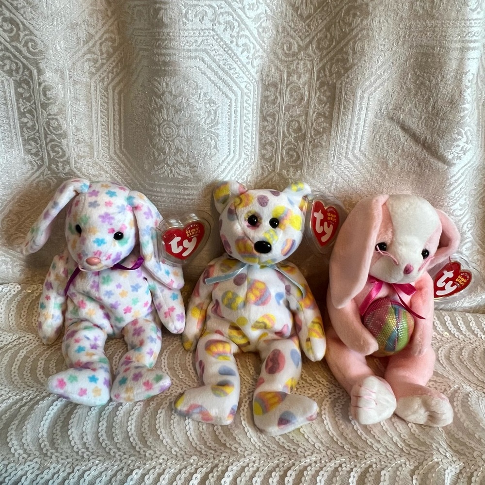 Colorful Easter Plush Ty Beanie Babies Trio